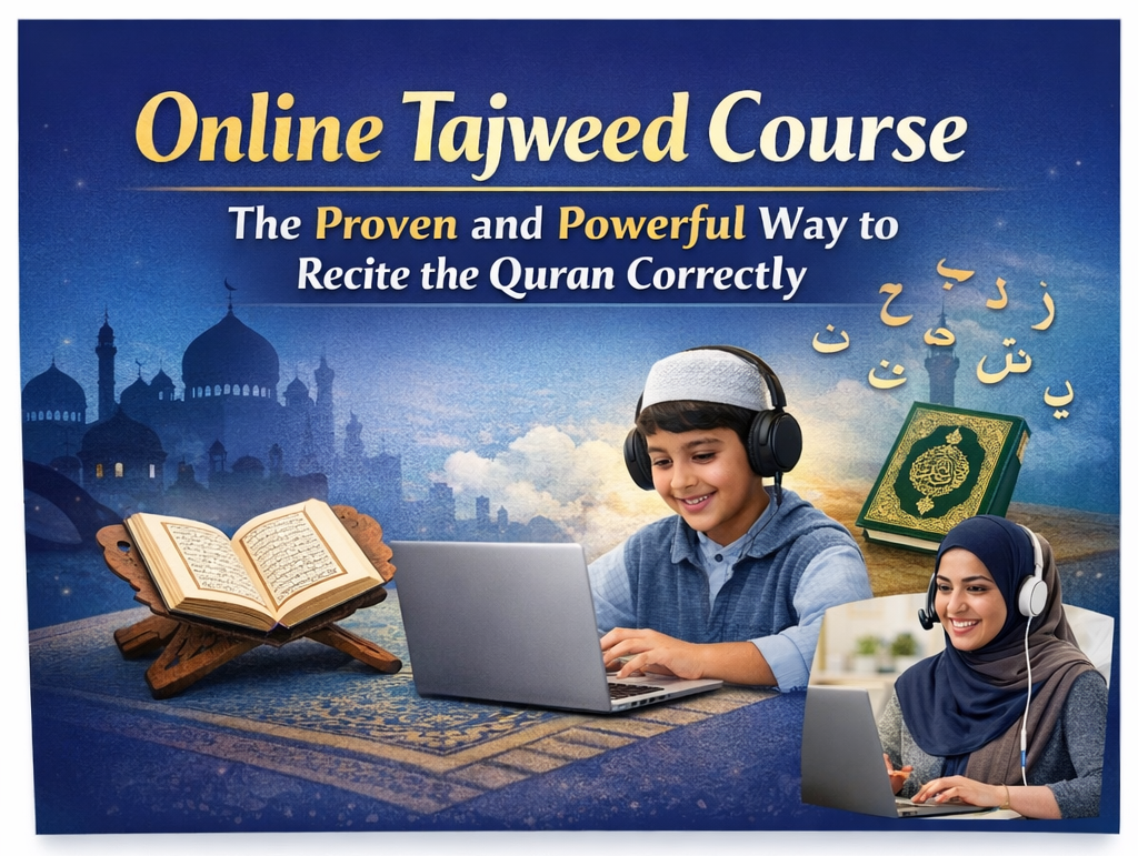 Online Tajweed Course – student learning Quran recitation with a qualified teacher through an online Quran class.